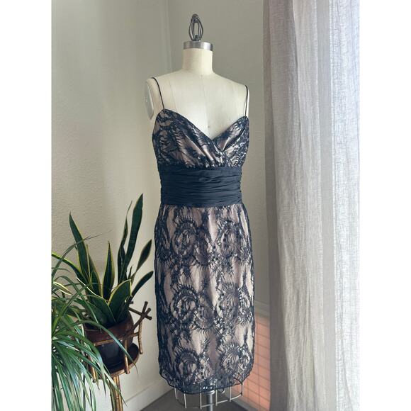 Jones New York Women's XL Dress Black Lace Cocktail Draped Bodice Satin NWT - Picture 1 of 3